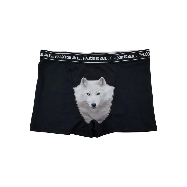 Faux Real Mens Black White Wolf Underwear Boxer Briefs Medium