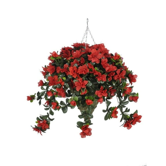 Faux Red Azalea Hanging Basket Cone