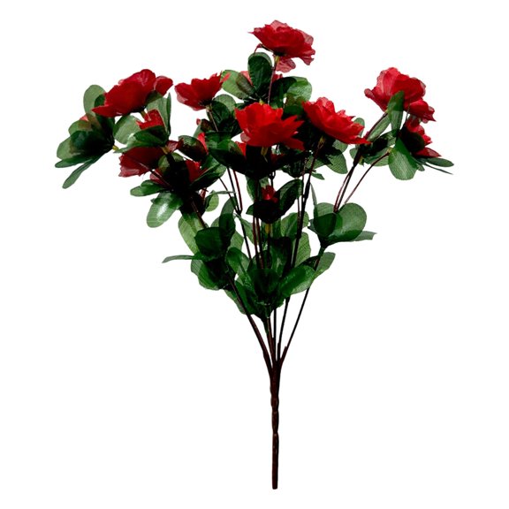 Faux Rhododendron Stems, 13.8 Inch Silk Flower Sprays, 7-Stem Dense Decorative Fake Bush, Cemetery Flowers Outdoor Grave, Red, Qtmrj