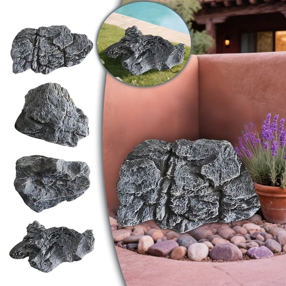 Faux Rock Cover Feature for Garden Beds, Decorative Lawn & Yard Accent, Warm Gray - Realistic Outdoor Hideaway for Hiding Pipes, Wells, Cable Junction Boxes & Sprinkler Valves,A