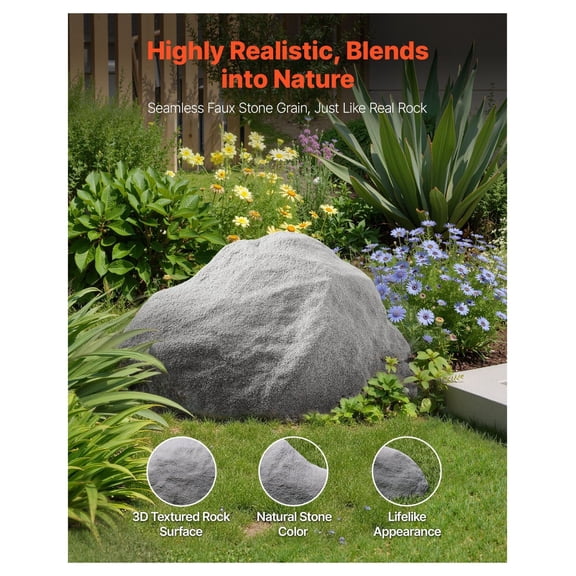 Faux Rock Cover - Outdoor Fake Rock Well Pump Cover, Realistic Stone Texture, Weather-Resistant Artificial Boulder for Garden Yard, Dark Grey, Medium