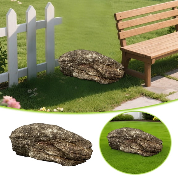 Rock Stone Sculpture for Lawn Garden Landscape, Natural Texture Rock Decor, Lightweight Artificial Stone Ornament for Yard Patio Balcony, 18.5 Inch