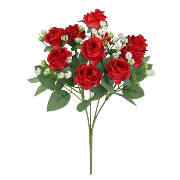Rose Artificial Flowers - Realistic Silk Rose Bouquet for Spring Summer Table Centerpieces, Vase Arrangements, Wedding Party Decor, and Home Floral Displays, Red, 1 Bunch, 11."
