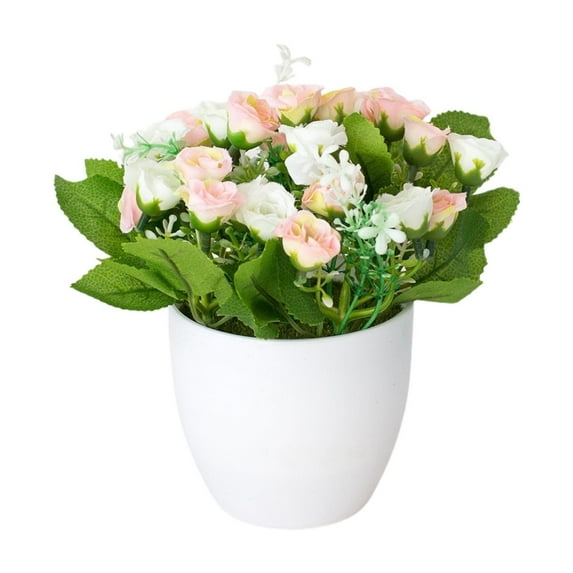 Rose Bonsai with Pot, Artificial Flower for Home and Office Decor, 7 Inch Lifelike Potted Rose for Tabletop, Desk, and Shelf Decoration, Fade-Resistant