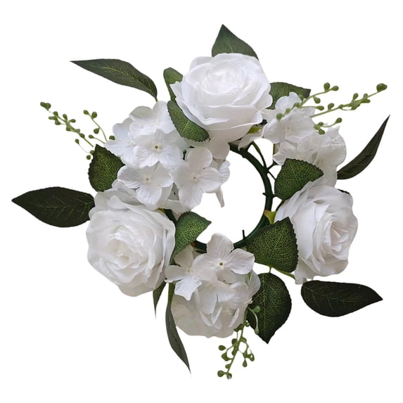Faux Rose Candle Rings, Ongmies Artificial Candlestick Garland, Artificial Rose Candle Rings with 3 Roses & Greenery for Table Centerpiece, Fireplace Mantel & Candle Holders