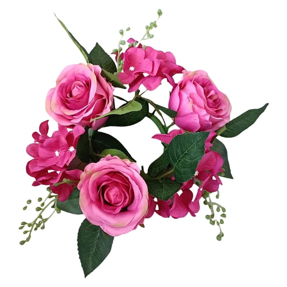 Faux Rose Candle Rings, Ongmies Artificial Candlestick Garland, Artificial Rose Candle Rings with 3 Roses & Greenery for Table Centerpiece, Fireplace Mantel & Candle Holders