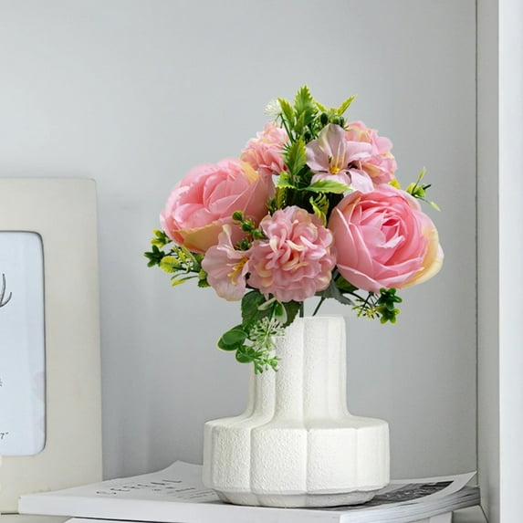 Faux Rose & Lilac Artificial Flowers | White Red Purple Pink Colors | 11.81x7.87x7.87in Wedding Bouquet | Non-Fading Home Office Bathroom Desk Decor