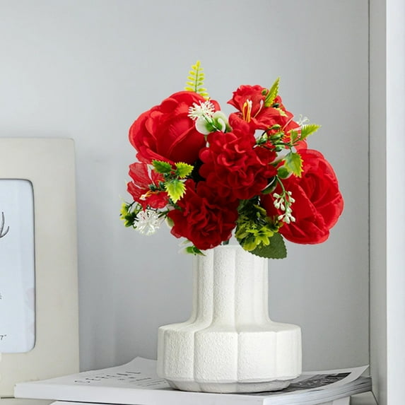 Faux Rose & Lilac Artificial Flowers | White Red Purple Pink Colors | 11.81x7.87x7.87in Wedding Bouquet | Non-Fading Home Office Bathroom Desk Decor