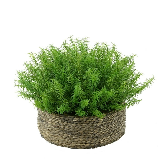 Faux Rosemary Grass in Large Seagrass Tray Basket Grey-Washed
