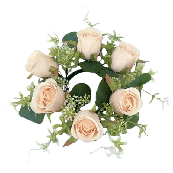 Faux Roses Candle Wreath | Artificial Flower Garland for Weddings & Events | 23cm Outer Diameter | 6 Color Options | Table Centerpiece & Home Decor