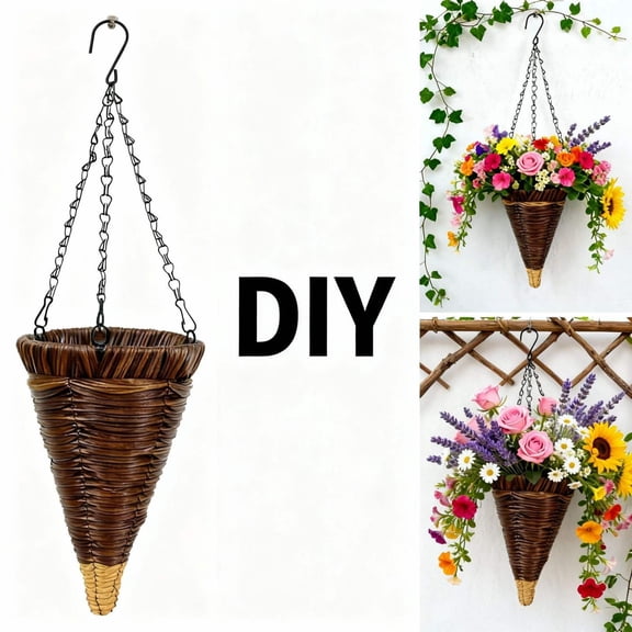 Faux Semi-Finished Round Hanging Basket Easter Wreath, DIY Wreath Base & Craft Supply for Front Door, Wall, Window & Home Decor, Handmade Project for Spring & Easter Decoration, 22*6in, Brown