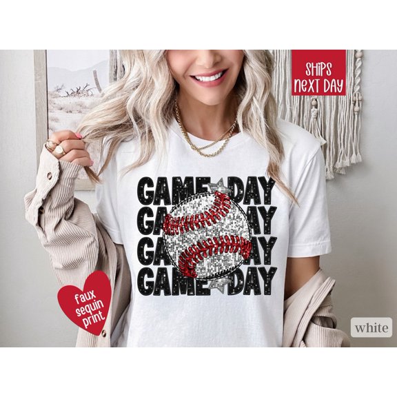 Faux Sequin Baseball Game Day Shirt, Express Shipping, Baseball T-shirt, Baseball Mom Shirt, Baseball Sister Shirt, Cute Baseball Shirt All Size S-5Xl