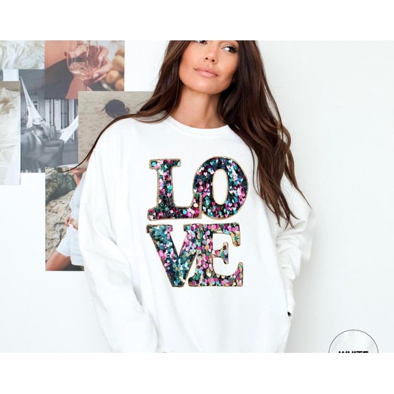 Faux Sequin Valentine Sweatshirt | Valentines Day Shirt | Valentine Shirt For Teacher | Valentines Sweatshirt | Galentines, Sweatshirt Size S-5Xl