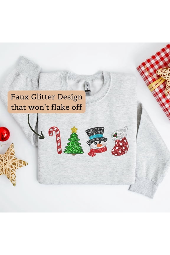 Faux Sequin Winter Sweatshirt, Sparkly Winter Crewneck, Glitter Winter Sweater, Crewneck for Women, New Year Shirt, 727 Sweatshirt All Size S-5XL