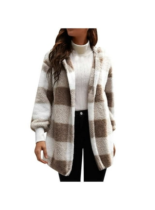 Taupe Ivory Plaid Ultra Comfy Teddy shops Sherpa Open Cardigan Hooded Coat