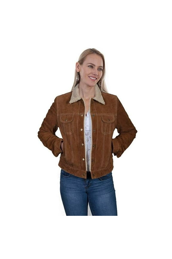 Faux Shearling Jean Jacket, Cinnamon - 2XL