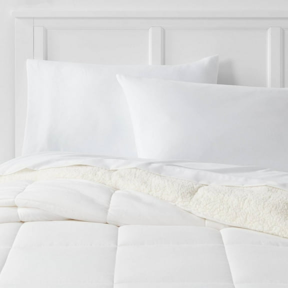 Faux Shearling Sherpa Reversible Comforter, Twin/Twin XL, Ultra Soft Plush Bedding, Warm & Cozy All Season White Blanket