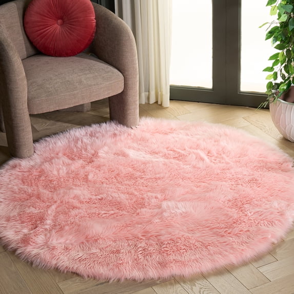 Safavieh Faux Sheep Skin Vesna Solid Area Rug, Pink, 5' x 5' Round