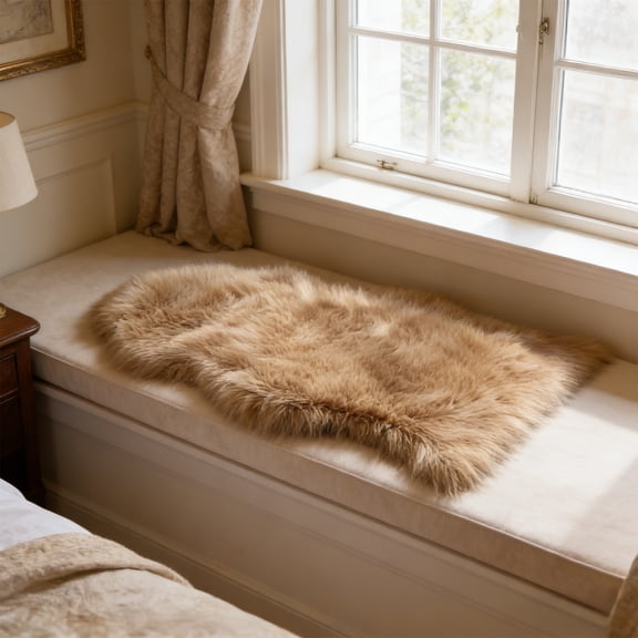 Faux Sheepskin Area Rug, Long Hair Shaggy Faux Fur Carpet, Ultra Soft Fuzzy Floor Mat for Living Room, Bedroom, Nursery, Kids Room, Dorm, Decorative Plush Throw, 2x6 Feet