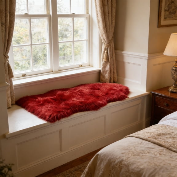 Faux Sheepskin Area Rug, Long Hair Shaggy Faux Fur Carpet, Ultra Soft Fuzzy Floor Mat for Living Room, Bedroom, Nursery, Kids Room, Dorm, Decorative Plush Throw, 2x9 Feet