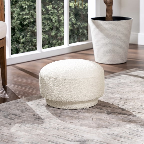 Faux Sheepskin Boucle Ottoman / Versatile for Foot or Play