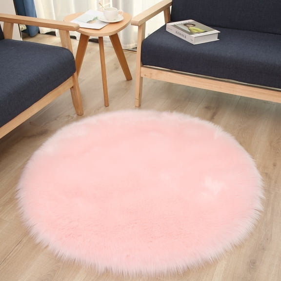 Faux Sheepskin Fur Area Rugs, Luxury Round Fluffy Area Rug Furry Rug Plush Circle Carpet Play Mats Soft Bedside Floor Rugs For Living Room