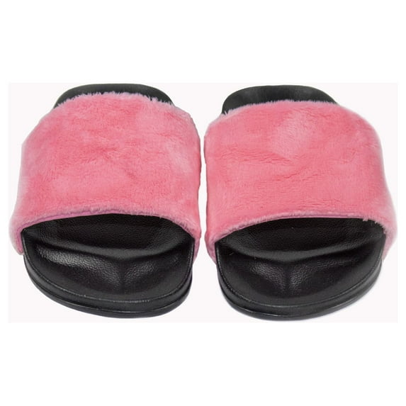 Faux Sheepskin Slides - Pink W/Black Sole Size 5/6
