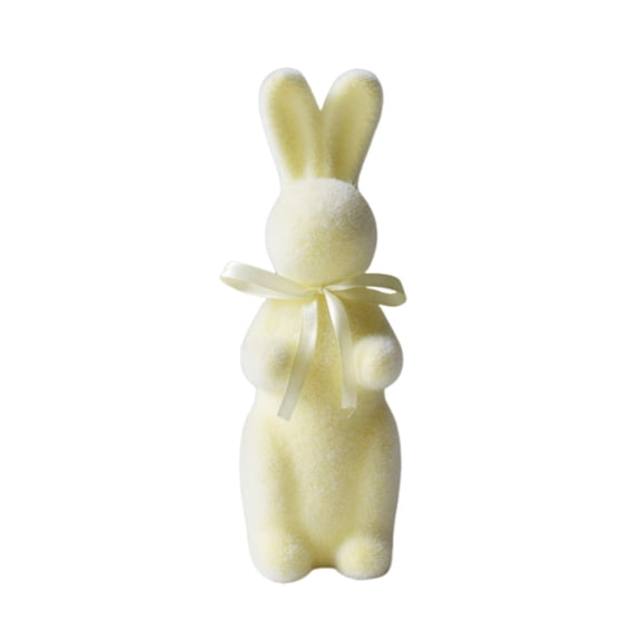 Faux Short Plush Easter Bunny, Flocked Easter Bunny Figurine, Bunny with Bow Tie, Suitable for Easter Decor, Easter Basket Stuffers, Spring Decorations,Home,Kitchen Decorations, Yellow.