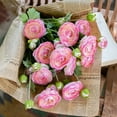 thumbnail image 1 of Faux Silk Artificial Buttercup Flower Bundle in Pink Purple 21" Tall, 1 of 7
