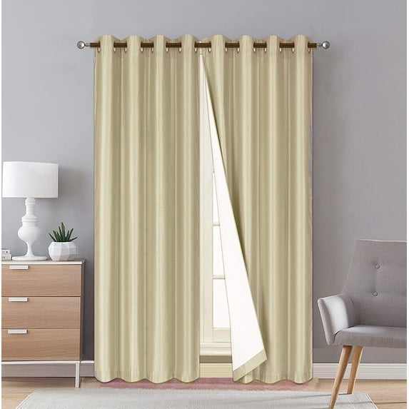 Faux Silk Blackout Curtains - 2-Panel Sets of 54x95 Room Darkening Black Out Curtains for Bedroom - Durable Thermal Insulated, Sun and Sound Blocking Dark Window Curtain - FS3, 95", Taupe