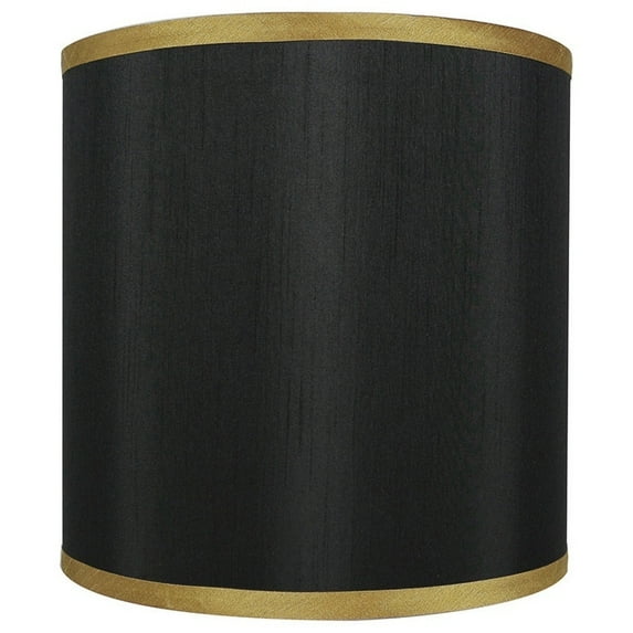 Faux Silk Drum Lamp Shade, 8" to 14" Bottom Size Black with Gold Trim 10"