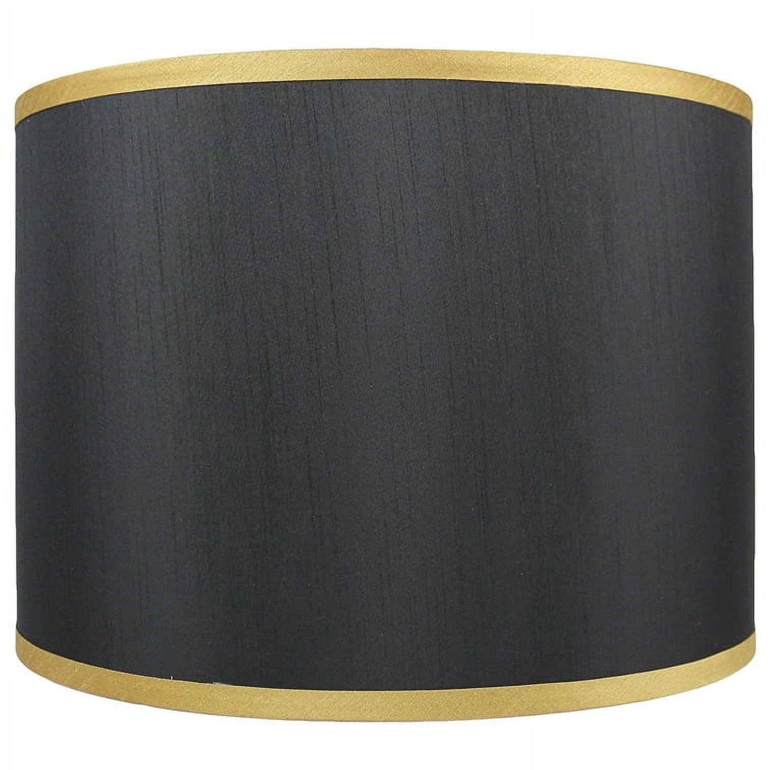 Faux Silk Drum Lamp Shade, 8" to 14" Bottom Size Black with Gold Trim