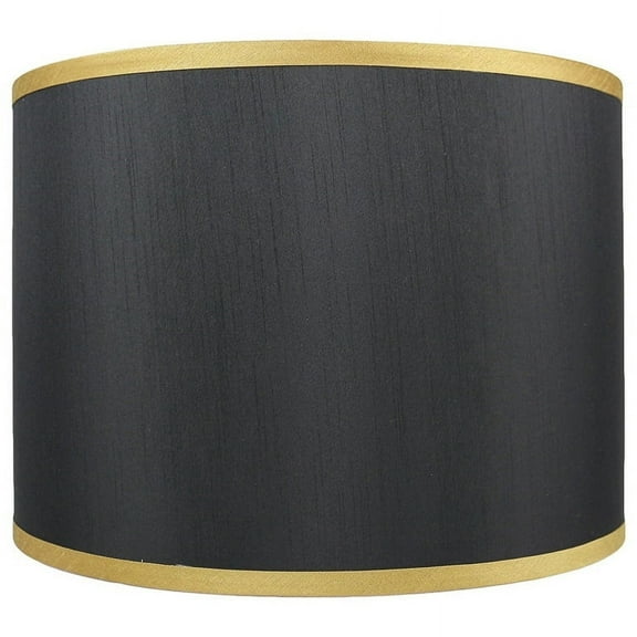 Faux Silk Drum Lamp Shade, 8" to 14" Bottom Size Black with Gold Trim 14"