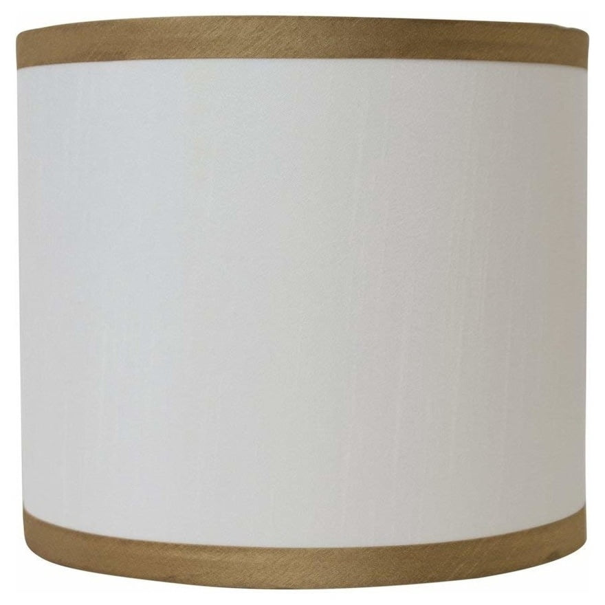 Faux Silk Drum Lamp Shade, 8" to 14" Bottom Size Off White, Gold 10"