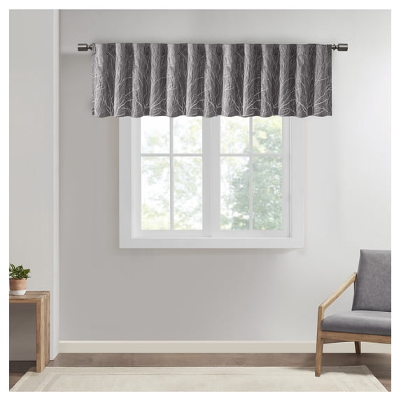 Faux Silk Embroidered Window Valance Grey 50x18" Grey + Polyester