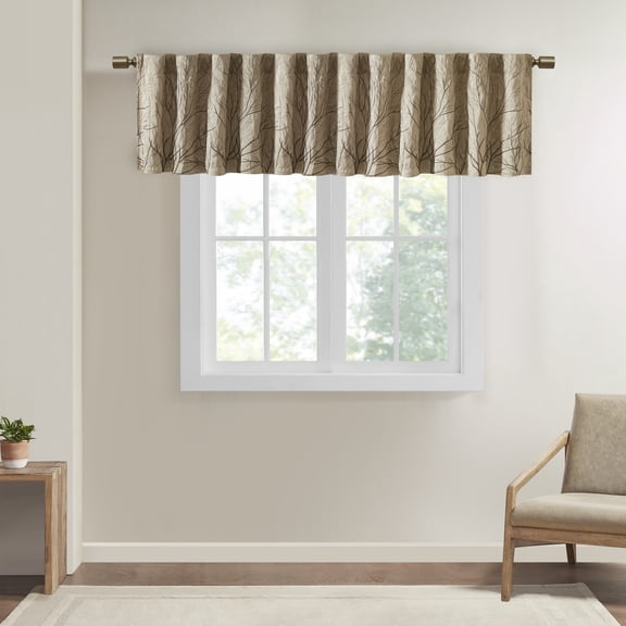 Faux Silk Embroidered Window Valance Tan 50X18"