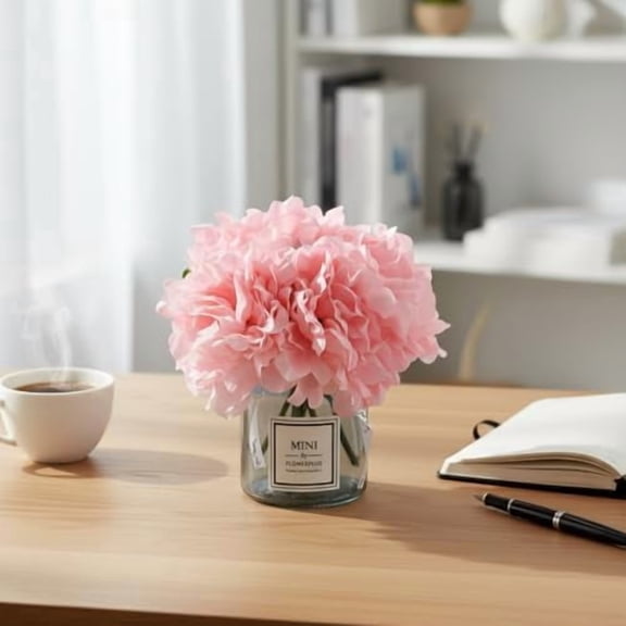 Faux Silk Peony Artificial Flowers for Vase, Ins Style Artificial Flower Glass Bottle Set ,Suitable for Living Room, Dining Table, Wedding, Hotel Banquet and Other Home Decoration