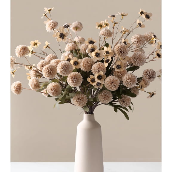 Faux Silk Pompon Mums Artificial Flowers for Vase Kiku Stems & Eucalyptus Floral Arrangement Dried Flowers Vintage Decorative Aesthetic for Home Vase Decor