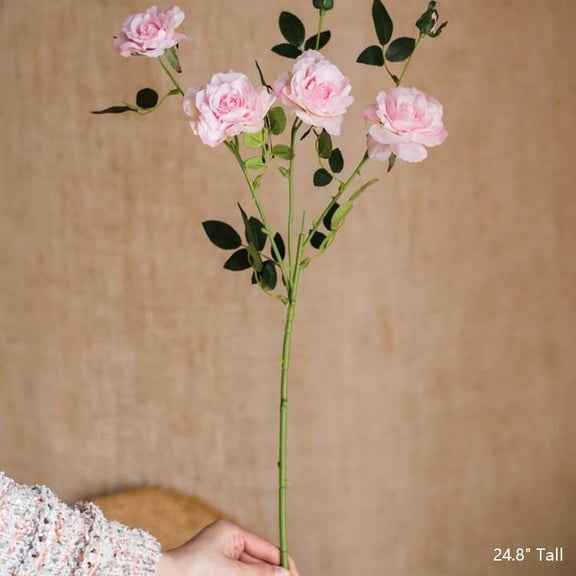 Faux Silk Real Touch Blooming Rose Stem in Pink 25" Tall