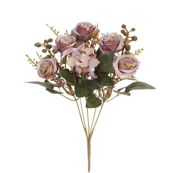 Faux Silk Rose Artificial Flowers Bouquet with Hydrangea Berries for Mother'S Day Gift Wedding Arch Shelf Rustic Country Home Dining Decor, 1 Artificial Flower