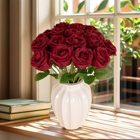 Faux Silk Rose Bouquet, 6 Heads Plastic Artificial Roses, Stylish Wedding Flower Decoration for Reception Decor, Bridal Shower and Wedding Ceremony Arrangements, Reusable Event Decor