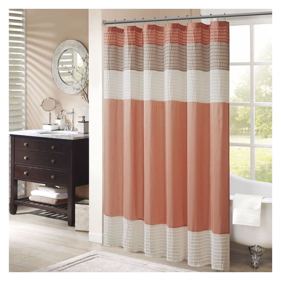 Faux Silk Shower Curtain 72x72, Pintuck Colorblock Bathroom Decor, Machine Washable, OEKO-TEX Certified, Lightweight Fabric