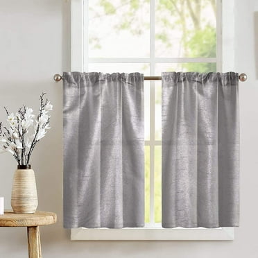 Faux Silk Solid Dupioni Café Tier Curtains Window Treatment Kitchen Home Décor