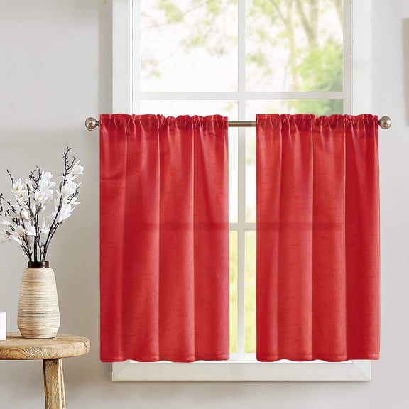 Faux Silk Solid Dupioni Café Tier Curtains Window Treatment Kitchen Home Décor