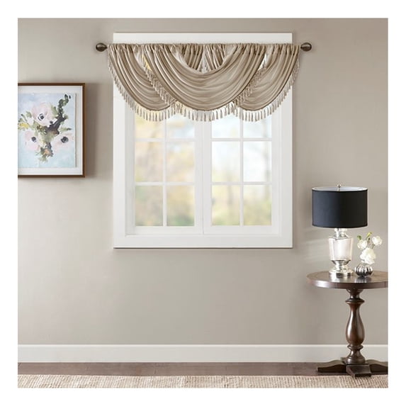 Faux Silk Waterfall Embellished Valance Champagne 38x46"