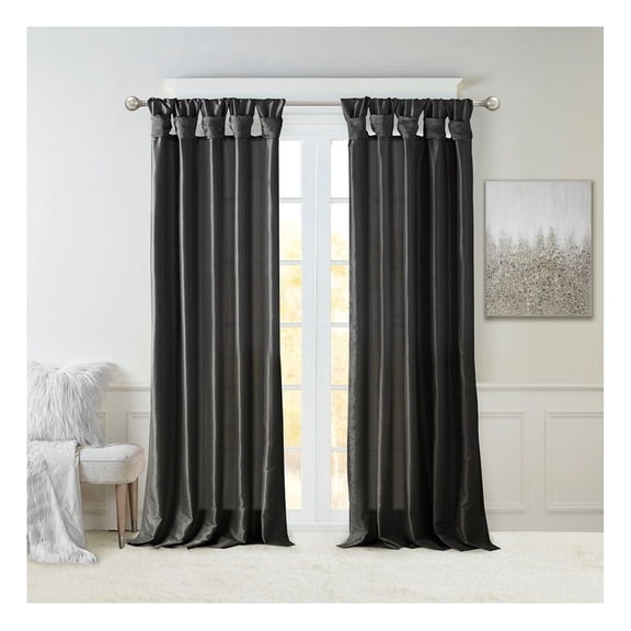 Faux Silk Window Curtain Panel, 50x84 Inch, Twisted Tab Top, Privacy Lining, Rod Pocket, Home Decor
