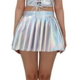 thumbnail image 1 of Faux Skater Skirt Metallic Pleated Mini Skirt Rave Party Short Skirt, 1 of 20