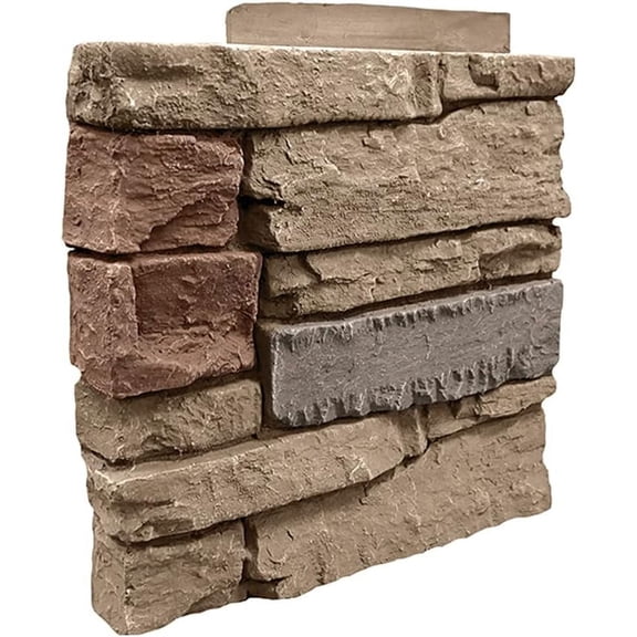 Faux Stacked Stone Left Corner Panel 12.5" x 11.25" in Desert Sunrise Color for Do It Yourself Friendly Home Improvement Projects