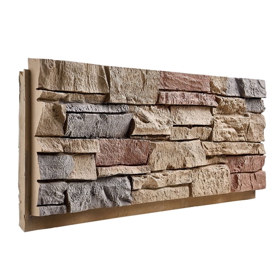 Faux Stacked Stone Panel, 45.6x12.8 in, High-Density PU for Interior/Exterior, Brick Red