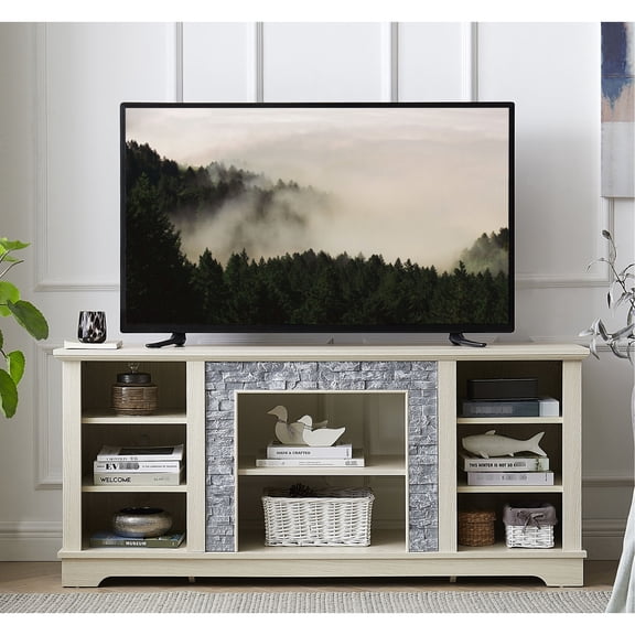 Faux Stacked Stone TV Stand, 58.31'' Wide / For 65'' TVs, Classic Design